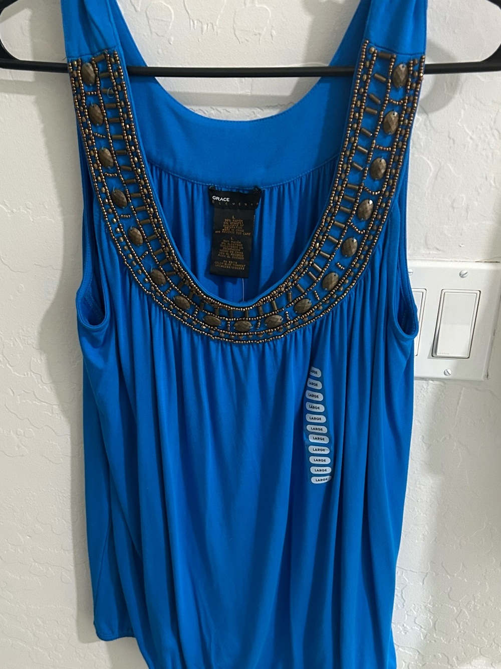 Grace Beaded Electric Blue Scoop Neck Tank